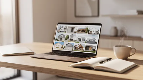 Real estate consultation workspace with laptop and home buying documents in Austin.