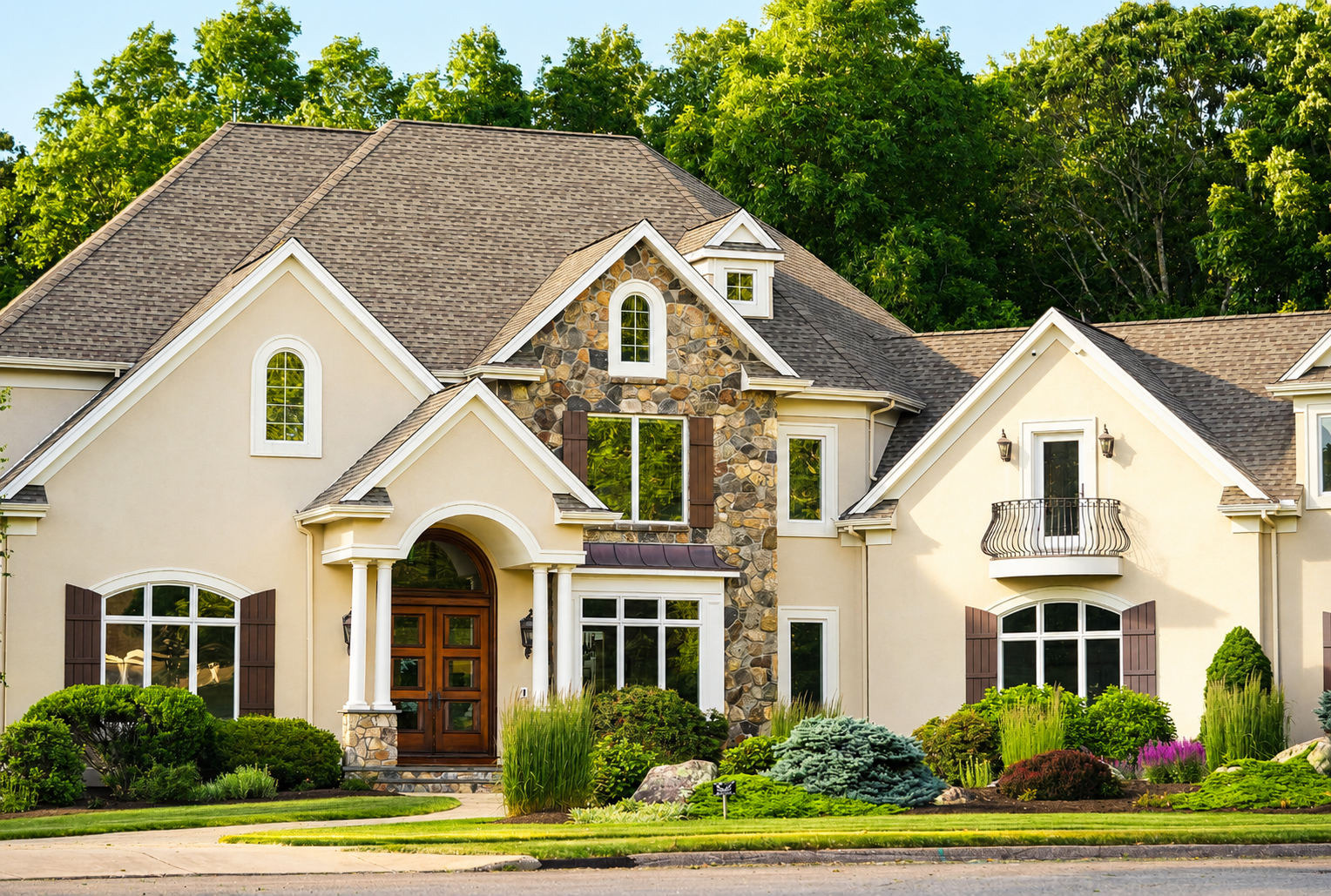 Bright welcoming Austin home exterior in summer light