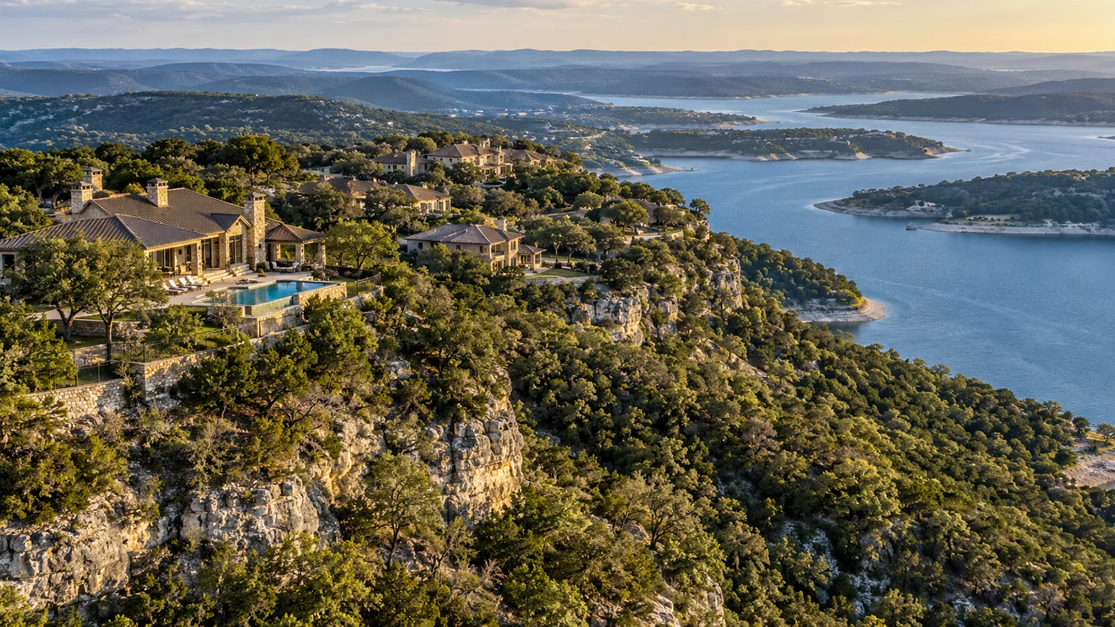 Hill country homes overlooking Lake Travis west of Austin
