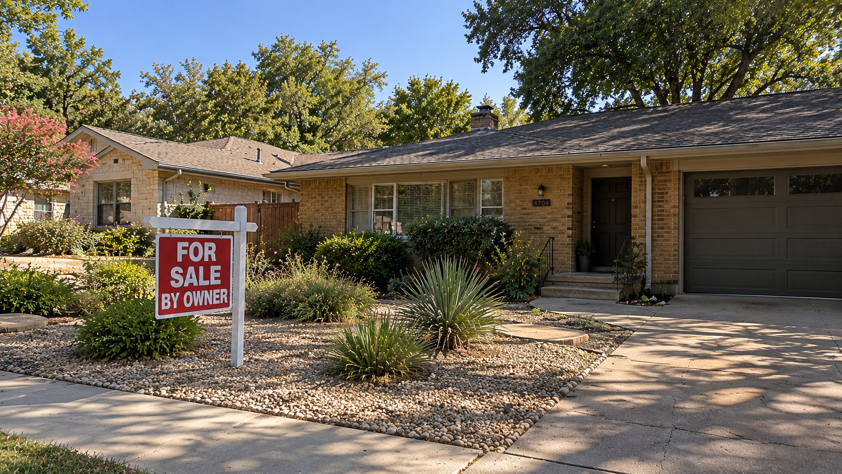 For sale by owner sign in the front yard of an Austin-area home